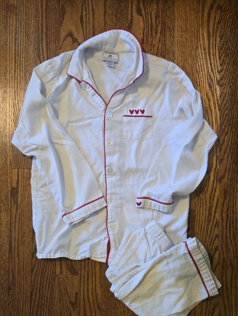 Petit Plume White Pajama Set with Red Trim 10